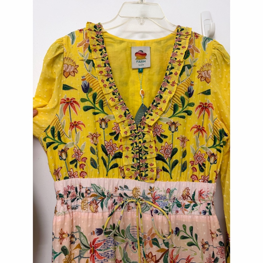 NWT Farm Rio Delicate Flowers Stripe Print Maxi Dress Yellow Pink Pastel M - Picture 6 of 14
